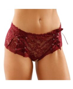 Magnolia Crotchless Lace Boyshort With Lace-up Panel Details Garnet L/xl