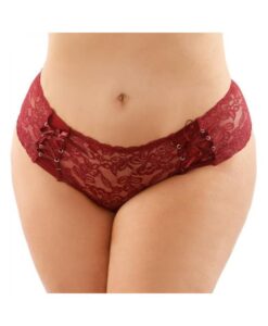 Magnolia Crotchless Lace Boyshort With Lace-up Panel Details Garnet Queen