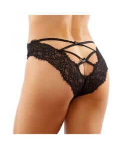 Ivy Lace Bikini Panty With Lattice Cut-out Back Black L/xl