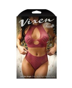 Vixen Just Like Magic 2-piece Net Crop Top & High-waisted Panty Cranberry L/xl