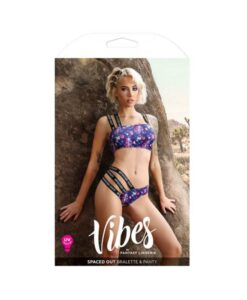 Fantasy Lingerie Vibes Spaced Out Uv Reactive Print Asymmetrical Bralette & Multi Strap Panty Indigo