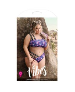 Fantasy Lingerie Vibes Spaced Out Uv Reactive Print Asymmetrical Bralette & Multi Strap Panty Indigo
