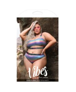 Fantasy Lingerie Vibes Love Is Love Underboob Cut Out Top & Cheeky Panty Rainbow Holo Queen Size
