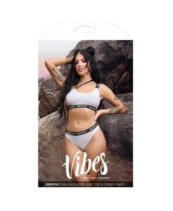 Fantasy Lingerie Vibes Drippin' Iridescent Strappy One-shoulder Top & Cheeky Panty Pearl White L/xl