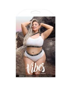 Fantasy Lingerie Vibes Drippin' Iridescent Strappy One-shoulder Top & Cheeky Panty Pearl White Queen