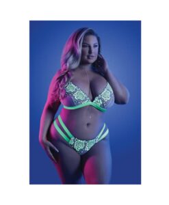 Fantasy Lingerie Glow Night Vision Glow-in-the-dark Lace Bralette & Panty White Queen Size