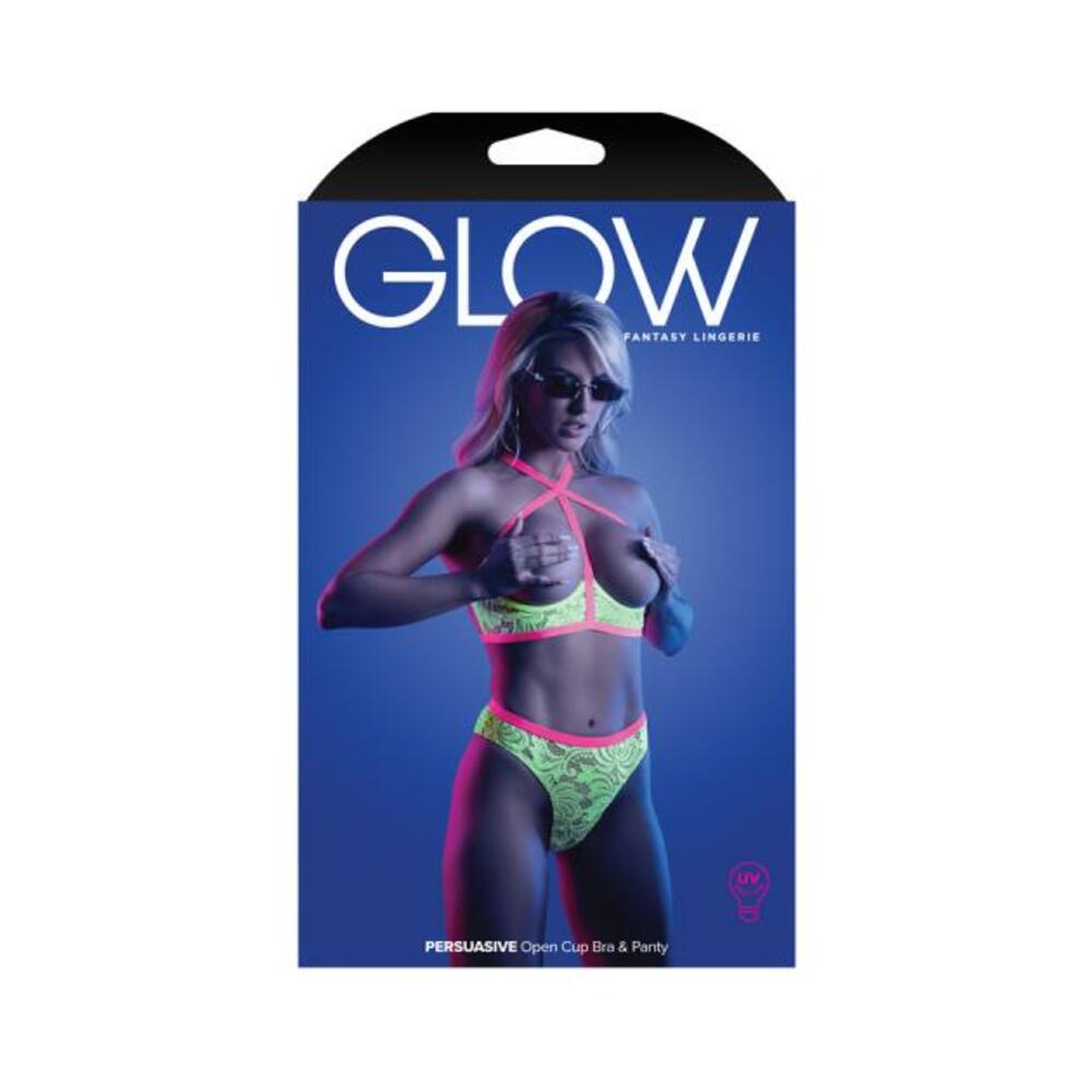 Fantasy Lingerie Glow Persuasive Contrast Elastic Open Cup Lace Cage Bra & Panty Neon Green L/xl - Image 3