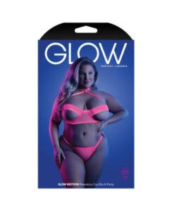 Fantasy Lingerie Glow Slow Motion Peek-a-boo Bra & Panty Neon Pink Queen Size
