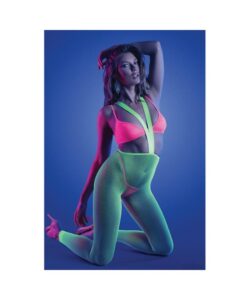 Fantasy Lingerie Glow Come Alive 3-piece Bralette, G-string & Suspender Stockings Set Neon Green O/s