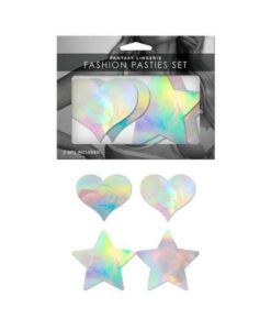 Fantasy Lingerie Holographic 2-pair Pasties Set Heart & Star Shapes O/s