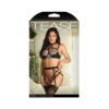 Fantasy Lingerie Tease Avori Strappy Harness Bra, Garter Belt & Panty Black L/xl