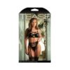 Fantasy Lingerie Tease Alix Wetlook Bra, Garter Belt & Panty Black M/l