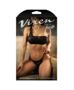 Fantasy Lingerie Vixen Do Not Disturb Pearl Bralette & Crotchless Pearl Thong Black L/xl