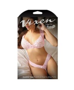 Fantasy Lingerie Vixen Sweetest Thing Lace Bralette & Pearl G-string Panty Pink O/s