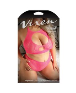 Fantasy Lingerie Vixen Forget You Seamless Lace Crop Top & High Waisted Panty Pink Queen Size