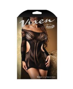 Fantasy Lingerie Vixen Illusion Longsleeve Seamless Dress Black O/s