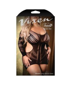 Fantasy Lingerie Vixen Illusion Longsleeve Seamless Dress Black Queen Size
