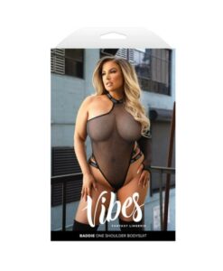 Fantasy Lingerie Vibes Baddie One Shoulder Long Sleeve Glitter Mesh Bodysuit Queen Size