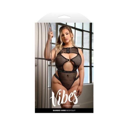 Fantasy Lingerie Vibes Barbed Wire Fishnet Zippered Bodysuit Queen Size