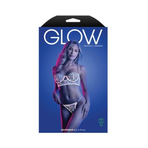 Fantasy Lingerie Glow Daydream Glow-in-the-dark Embroidered Mesh Bra & Adjustable Thong S/m