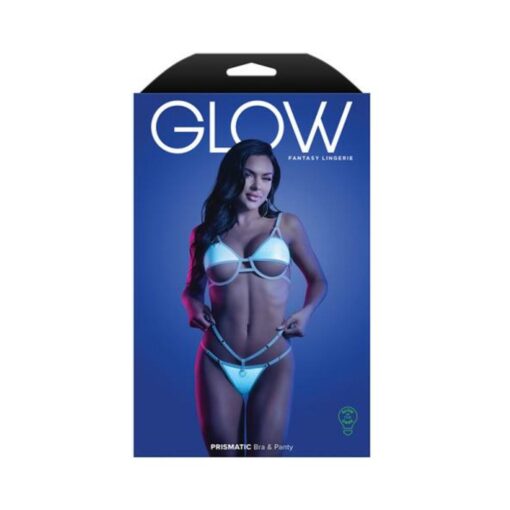 Fantasy Lingerie Glow Prismatic Iridescent Glow-in-the-dark Cut-out Cup Bra & Cage Panty M/l