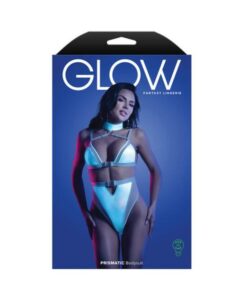 Fantasy Lingerie Glow Prismatic Iridescent Glow-in-the-dark Cut-out Harness Bodysuit S/m