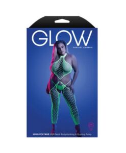 Fantasy Lingerie Glow High Voltage Uv Reactive High Neck Bodystocking & G-string Panty Queen Size