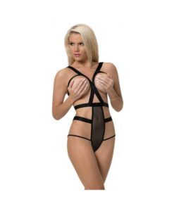 Magic Silk Forever Mesh Cupless & Crotchless Strappy Teddy Black S/m