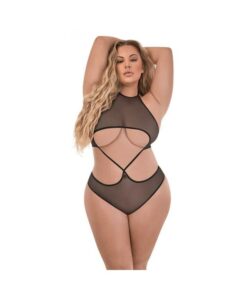 Magic Silk Forever Mesh Crotchless Underboob Teddy With Split Back Black Queen