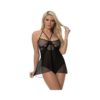 Magic Silk Forever Mesh Crotchless Babydoll Teddy Black S/m