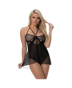 Magic Silk Forever Mesh Crotchless Babydoll Teddy Black S/m