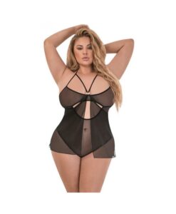 Magic Silk Forever Mesh Crotchless Babydoll Teddy Black Queen