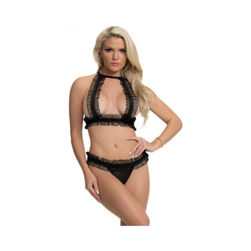 Magic Silk Ruffled Halter Bra & Split-crotch Thong Black L/xl