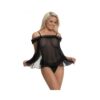 Magic Silk Ruffled Flyaway Babydoll & Split-crotch Thong Black S/m
