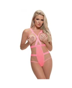 Magic Silk Forever Mesh Cupless & Crotchless Strappy Teddy Coral L/xl