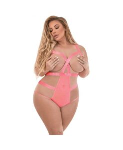 Magic Silk Forever Mesh Cupless & Crotchless Strappy Teddy Coral Queen