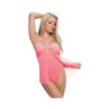 Magic Silk Forever Mesh Crotchless Babydoll Teddy Coral S/m