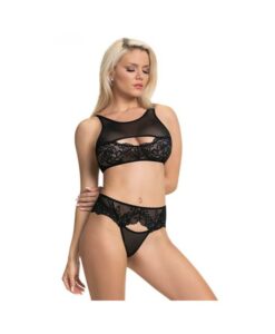 Magic Silk Sugar & Spice Peek-a-boo Bra & Panty Set Black L/xl