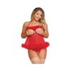 Magic Silk Marabou Cupless & Crotchless Babydoll Set Red S/m