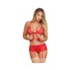 Magic Silk Marabou Bra, Garter Skirt & G-string Set Red L/xl