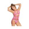 Magic Silk Tickled Pink High-neck Bra, Gartered Waist Cincher & Thong Set Pink Queen
