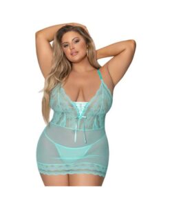 Magic Silk Seabreeze Lace Up Chemise & G Sring Turquoise Queen  Size