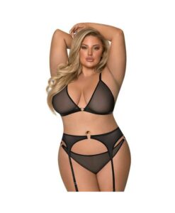 Magic Silk Sassy Bra, Garter & Rouched Panty Black Queen
