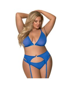 Magic Silk Sassy Bra, Garter & Rouched Panty Cobalt Queen