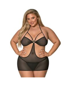 Magic Silk Sassy Cutout Dress & G-string Set Black Queen