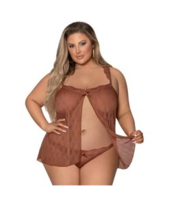Magic Silk Caramel Kiss Baby Doll & Thong  Carmel Queen  Size