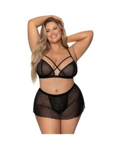 Magic Silk Girl Next Door Bralette W Skirt Black Queen Size