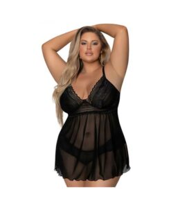 Magic Silk Modern Romance Baby Doll & Thong Black Queen Size