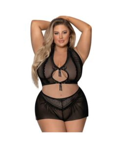 Magic Silk Modern Romance Haltr & Tap Panty Black Queen Size