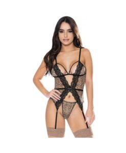 Magic Silk Purrrfect Basque & Thong Set Leopard L/xl